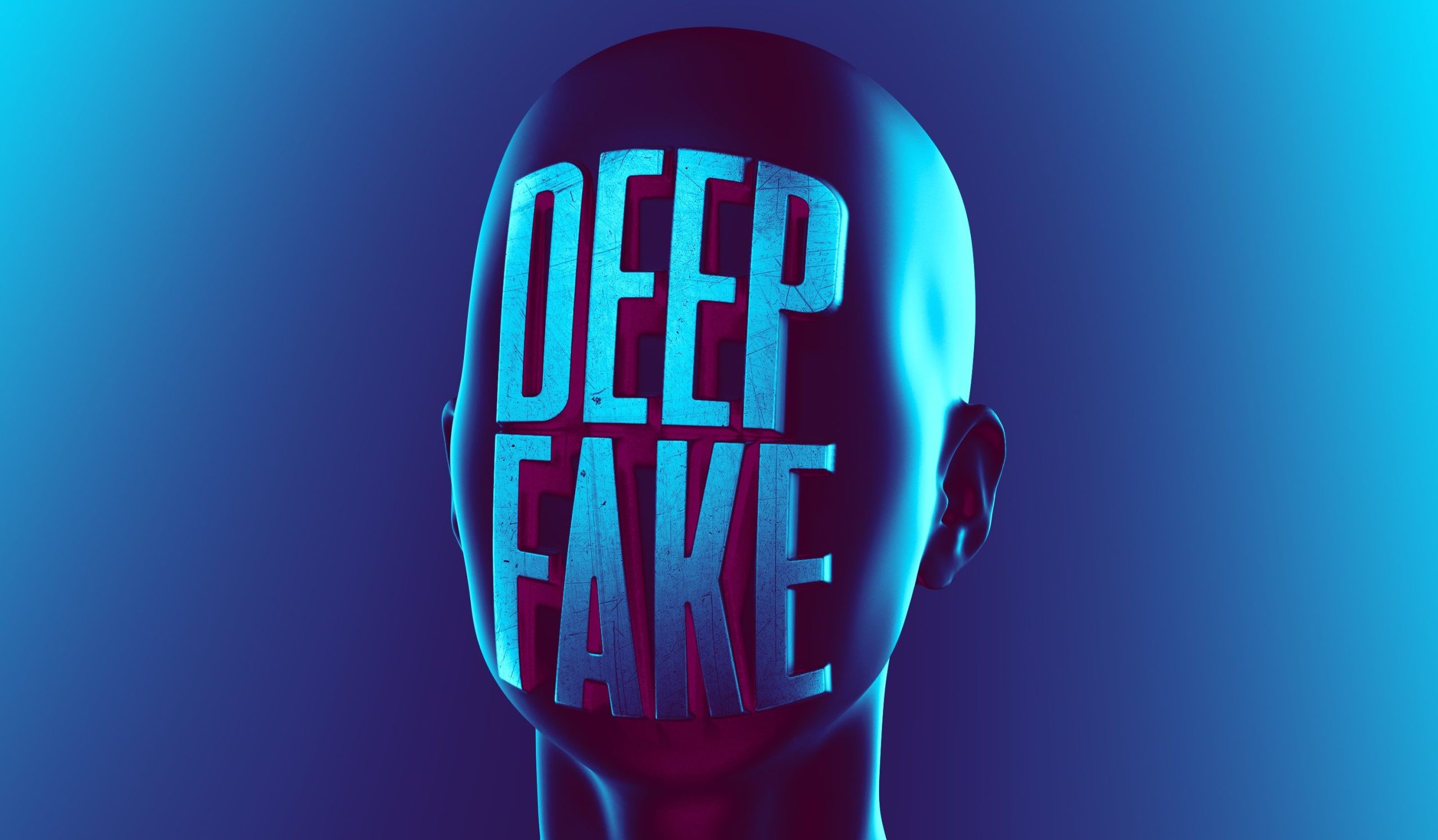 A man's head with the word deep fake on it.
