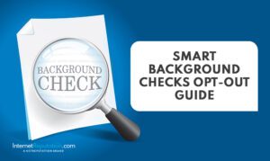 A magnifying glass hovers over a document labeled "Background Check," next to a box reading "Smart Background Checks Opt-Out Guide" on a blue background, highlighting how to smartly navigate the opt-out process.